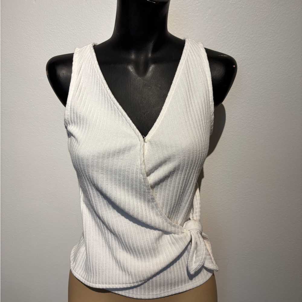 Express White Ribbed Sleeveless Wrap Tank